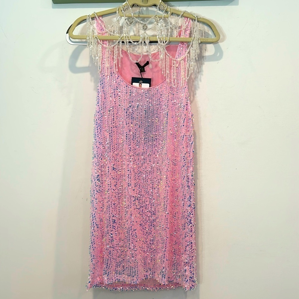 Club Exx Pink Sparkle Glitter Simmer mini tank dress medium womenβs new w tags